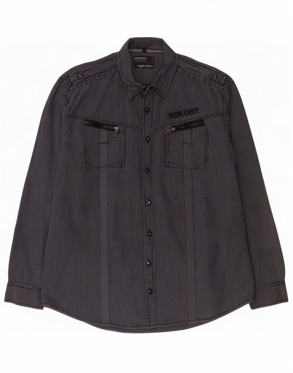 Camicia militare da uomo Angelo Litrico Taglia 45/46 2XL Cotone a righe grigie