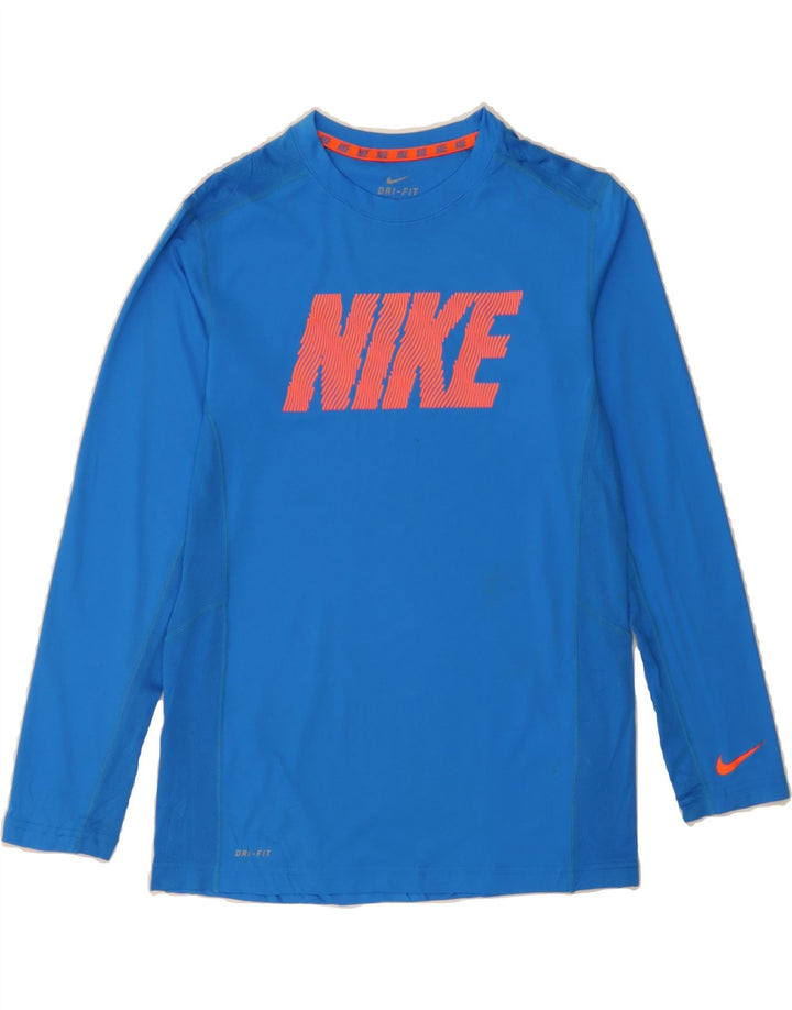 NIKE Womens Dri Fit Graphic Top Long Sleeve UK 14 Large Blue Polyester Vintage Nike and Second-Hand Nike from Messina Hembry 