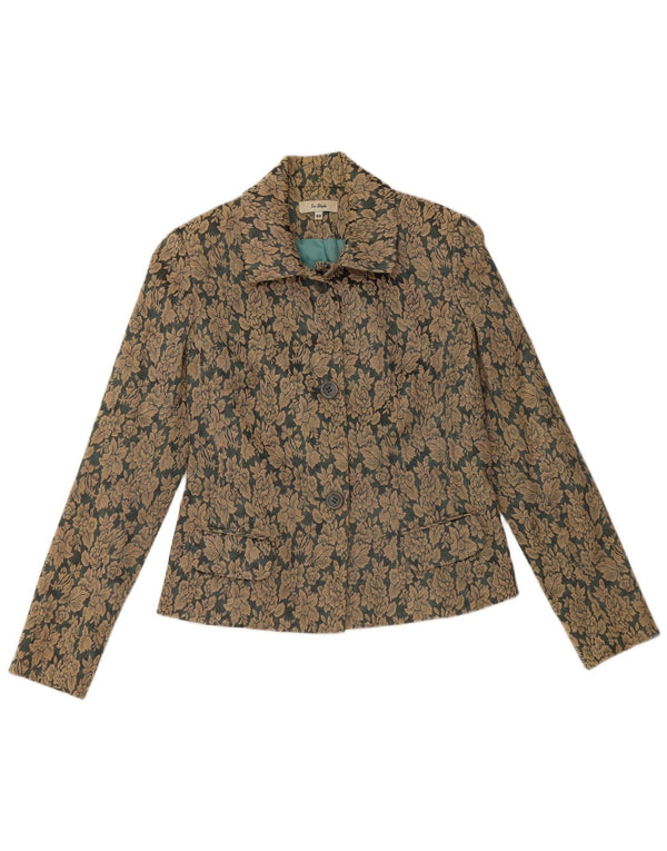 VINTAGE Womens 3 Button Blazer Jacket EU 40 Medium Brown Floral Cotton