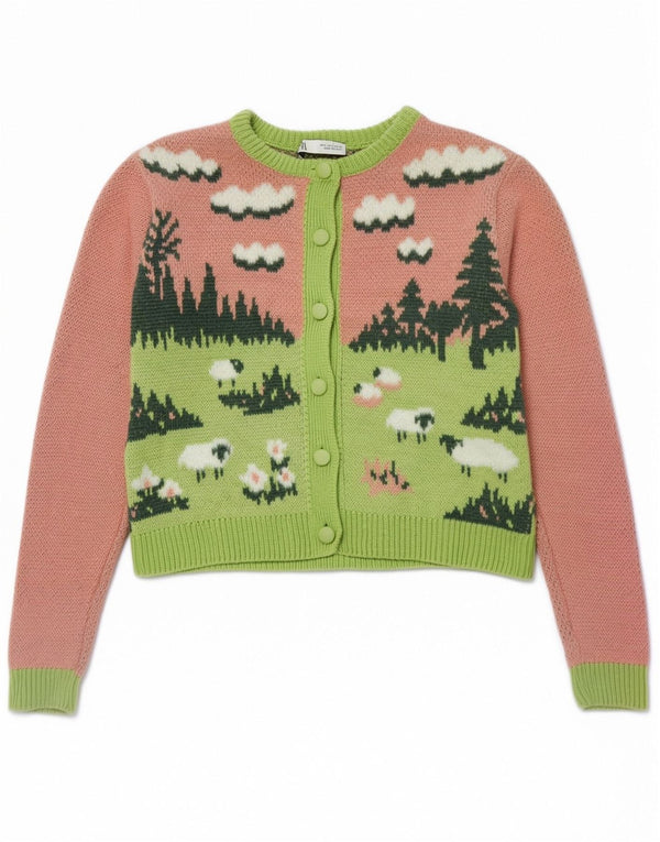 Maglione cardigan corto con grafica Zara da donna UK 10 Small Pink Colourblock
