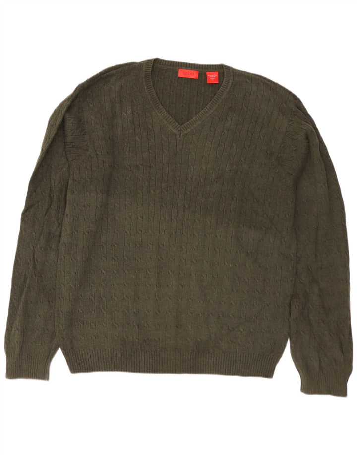 Maglione da uomo con scollo a V Izod grande in cotone kaki