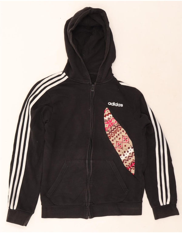 Felpa con cappuccio e zip da donna Adidas UK 10 Small Black Fair Isle Cotton