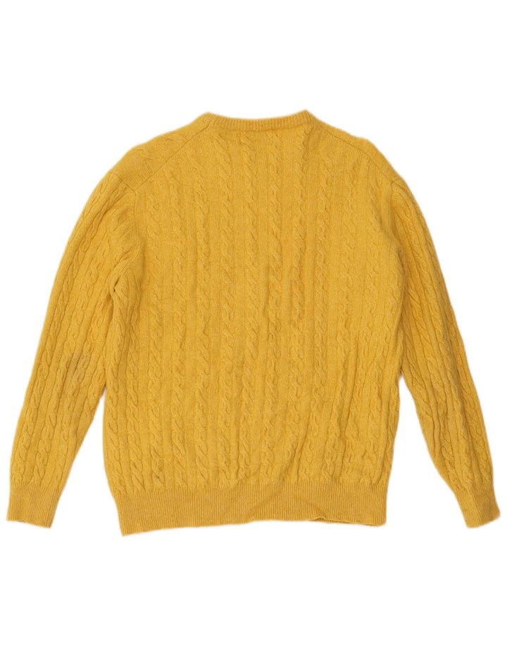 Maglione vintage da uomo girocollo piccolo in lana vergine gialla
