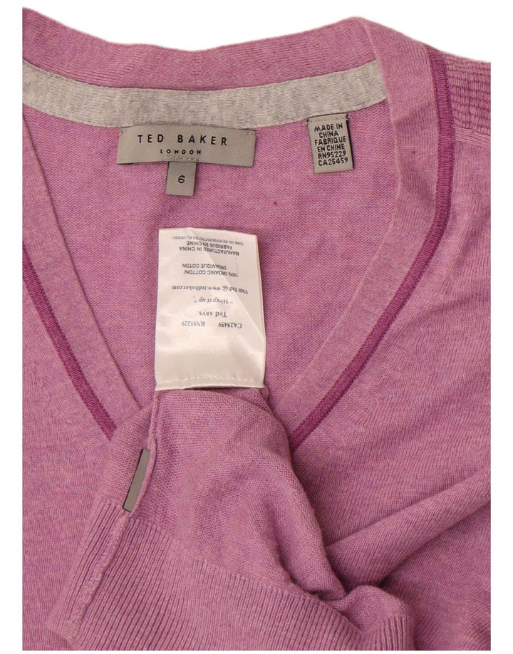 Maglione maglione con scollo a V da uomo Ted Baker taglia 6 2XL cotone rosa