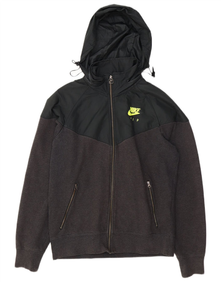 Felpa con cappuccio e zip Nike da uomo in cotone color block grigio medio