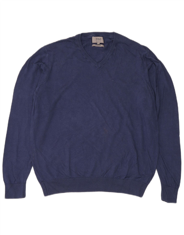 Maglione da uomo con scollo a V Marks & Spencer grande in cotone blu navy