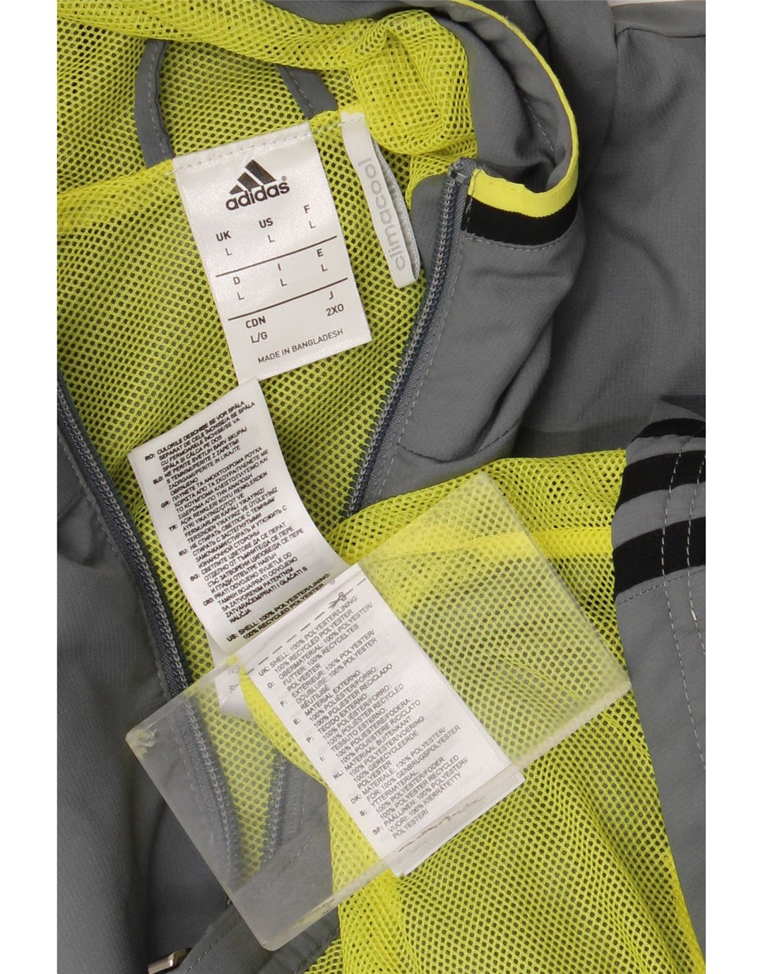 Giacca antipioggia Adidas Climacool Graphic con cappuccio da uomo UK 40 grande poliestere grigio