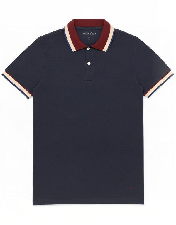 Polo da uomo Jack & Jones in cotone color block medio blu navy