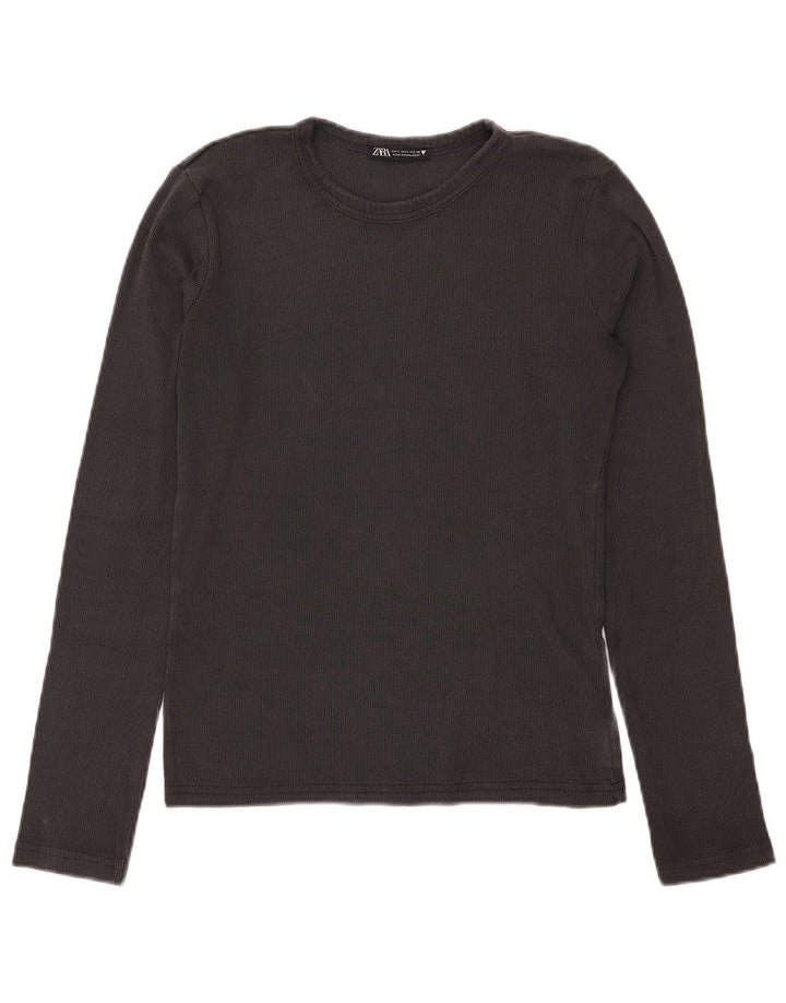 Top Zara da donna a maniche lunghe UK 14 grande cotone grigio