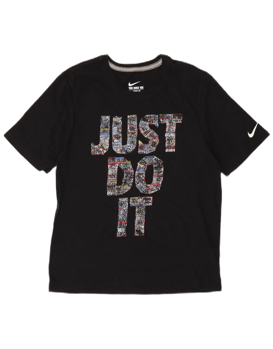 T-shirt grafica NIKE da donna con taglio atletico, taglia UK 12, cotone nero medio