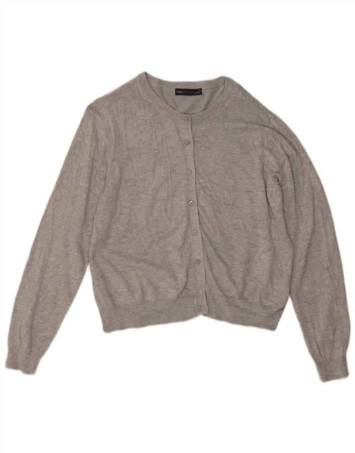 Maglione cardigan corto da donna Marks & Spencer UK 16 grande viscosa grigia
