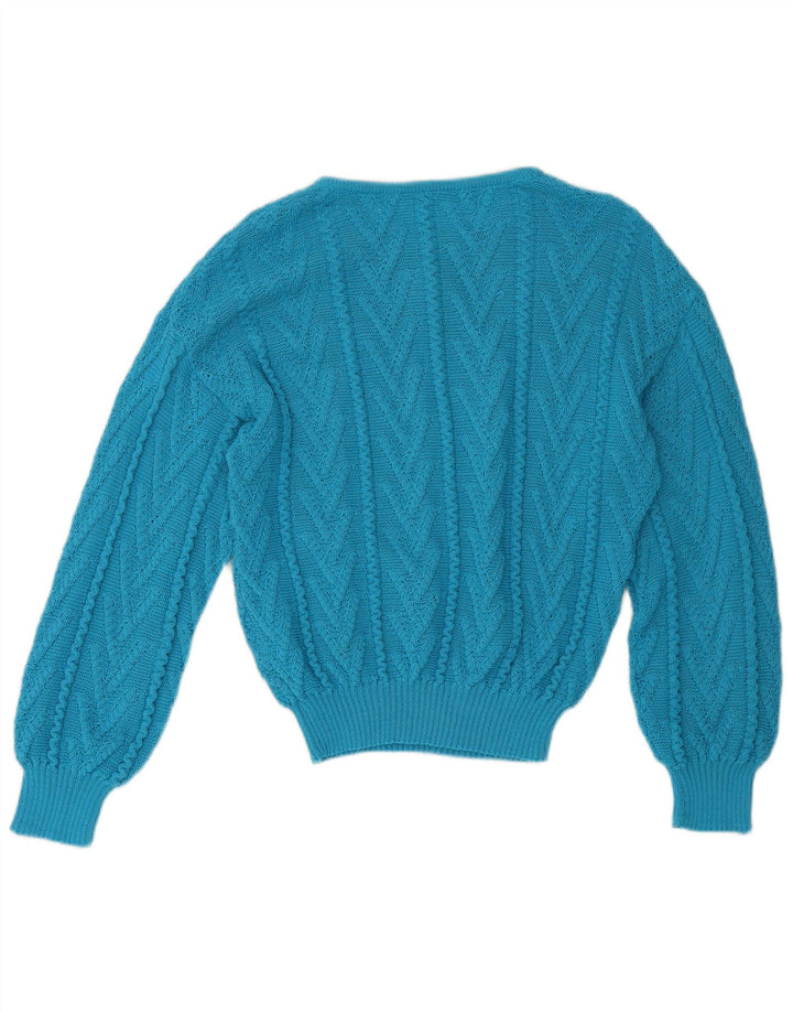 Maglione maglione girocollo da donna vintage UK 12 Blu medio