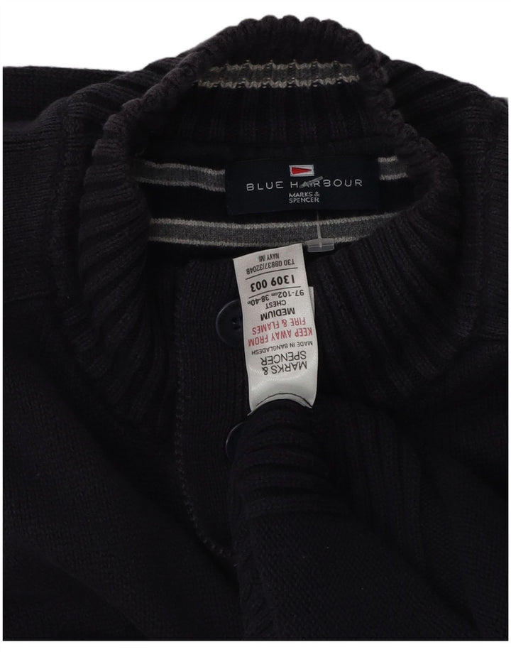 Maglione da uomo Marks & Spencer con bottoni e collo blu navy medio