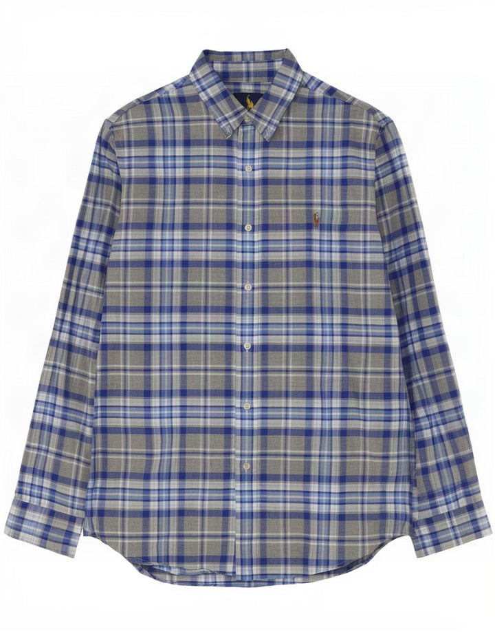 Camicia Ralph Lauren da uomo su misura, cotone a quadri grigi grandi