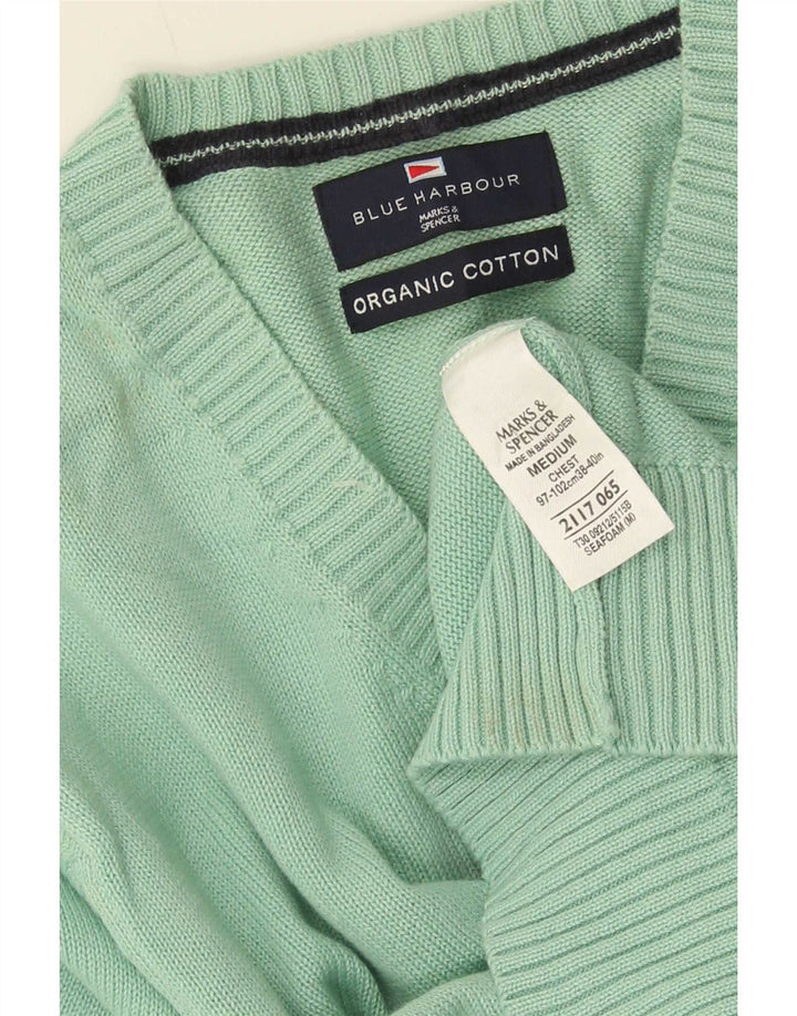 Maglione da uomo con scollo a V blu Harbour Marks & Spencer in cotone verde medio
