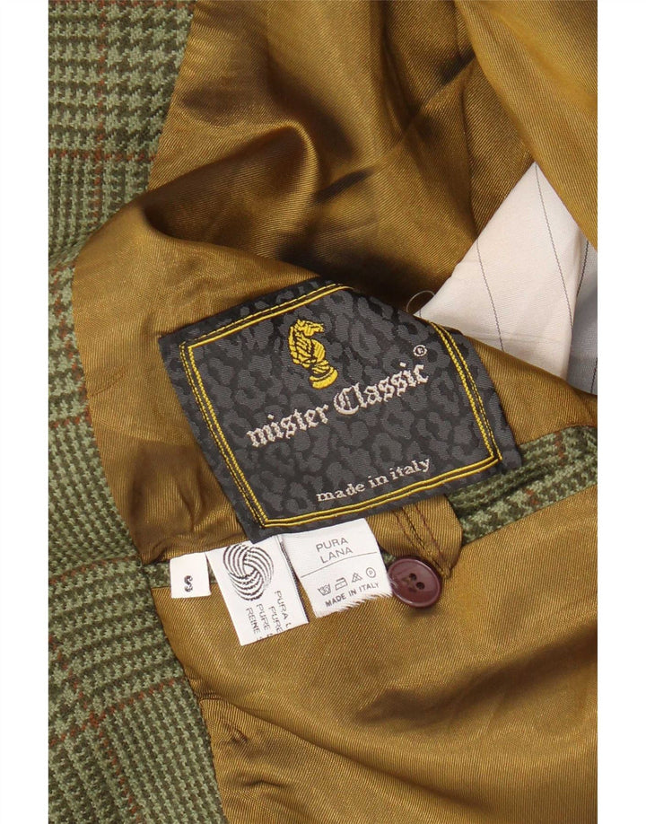 Giacca blazer vintage da uomo a 2 bottoni UK 36 piccola lana verde pied de poule