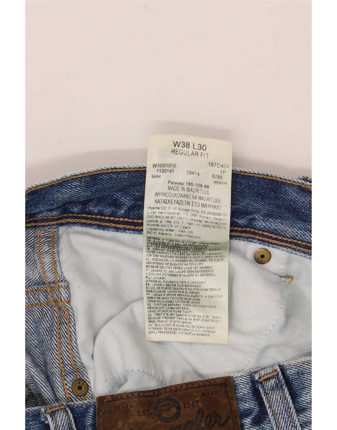 Jeans dritti da uomo Wrangler vestibilità regolare W38 L30 cotone blu