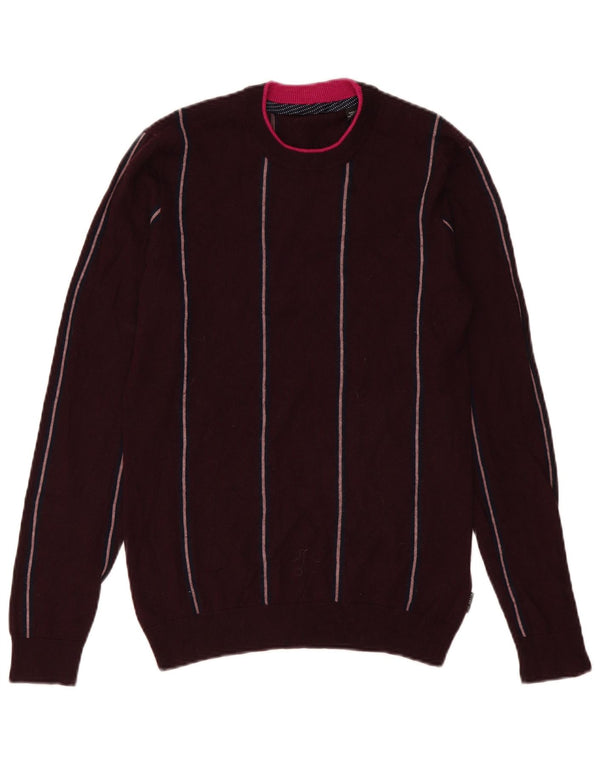 Maglione maglione girocollo da uomo Ted Baker piccolo in lana a righe bordeaux
