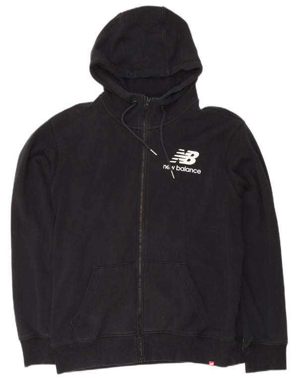 Maglione con cappuccio e zip grafica da uomo New Balance, grande cotone nero