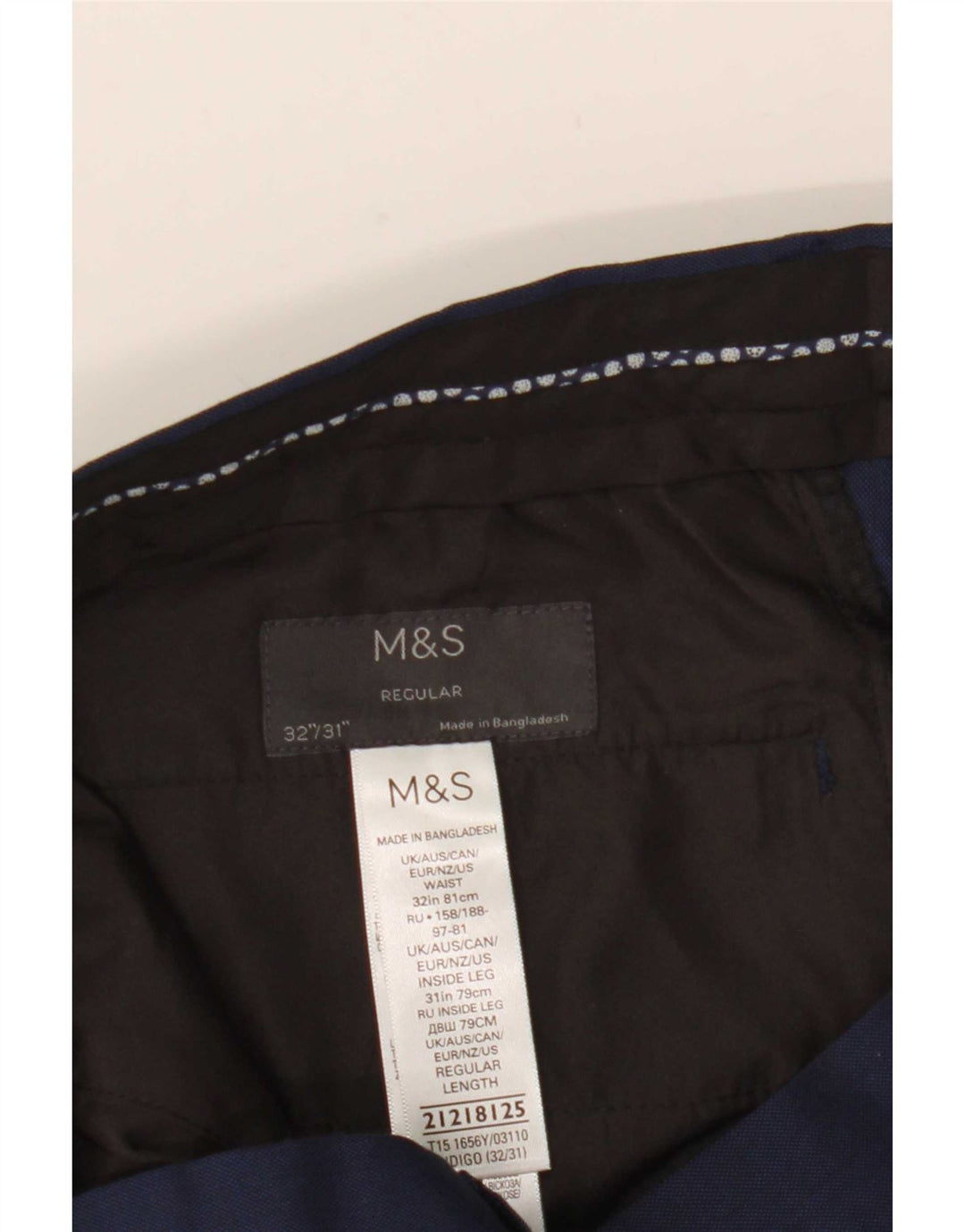 Pantaloni da abito dritti da uomo Marks & Spencer W32 L31 poliestere blu navy