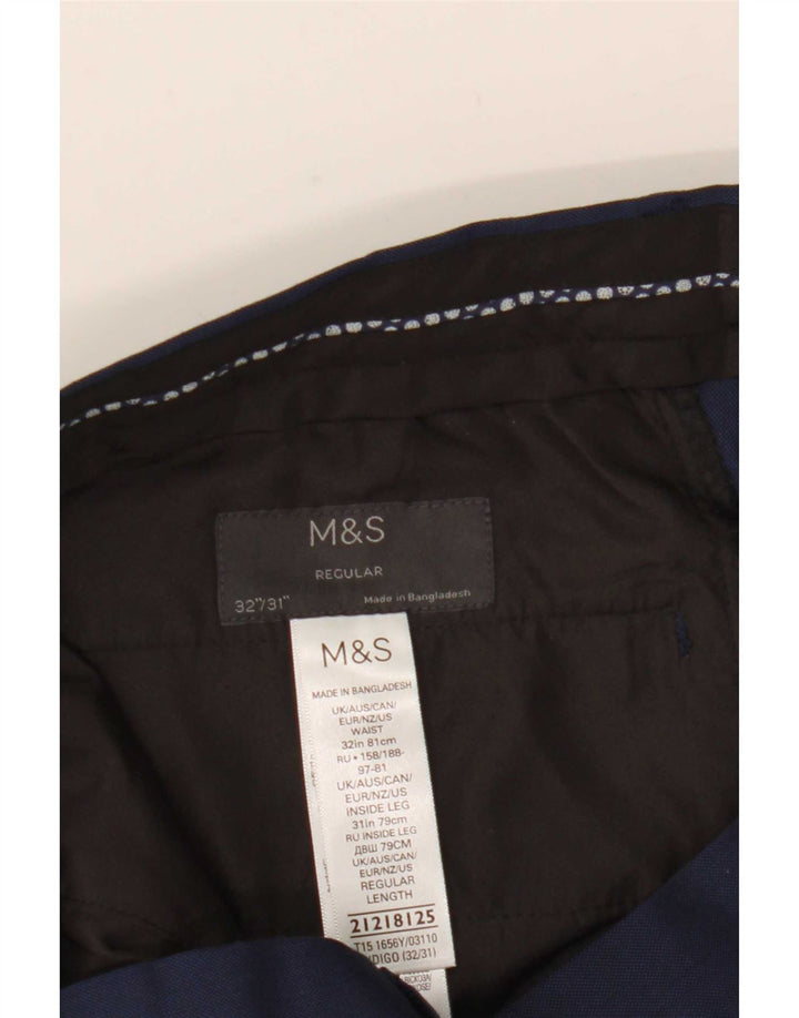 Pantaloni da abito dritti da uomo Marks & Spencer W32 L31 poliestere blu navy