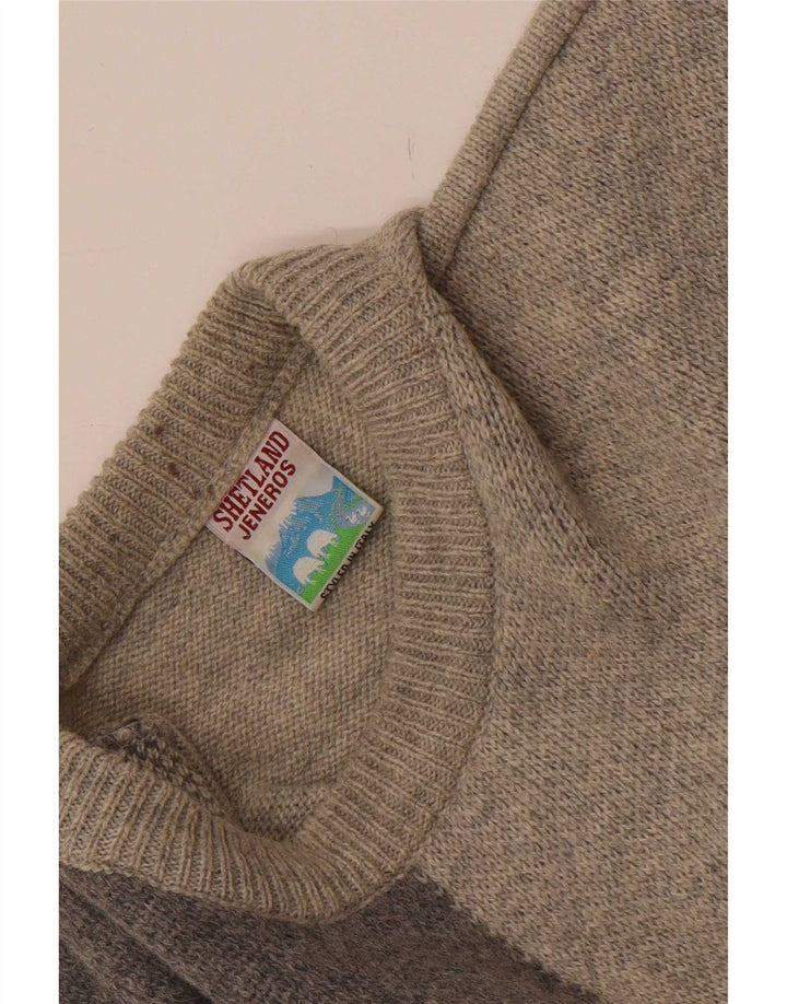 Maglione maglione girocollo da uomo Shetland Jeneros grigio medio geometrico
