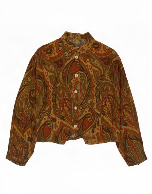 Camicetta corta da donna vintage UK 10 piccola viscosa Paisley multicolore