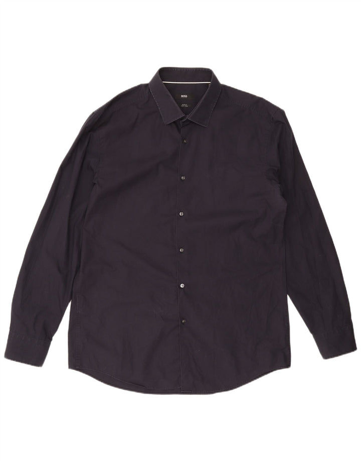Camicia slim fit da uomo HUGO BOSS taglia 44 17 1/2 XL cotone blu navy