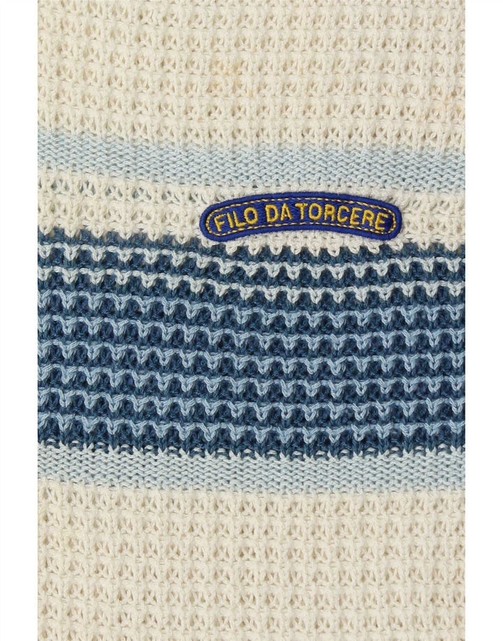 Maglione vintage da uomo con scollo a V, grande color block bianco