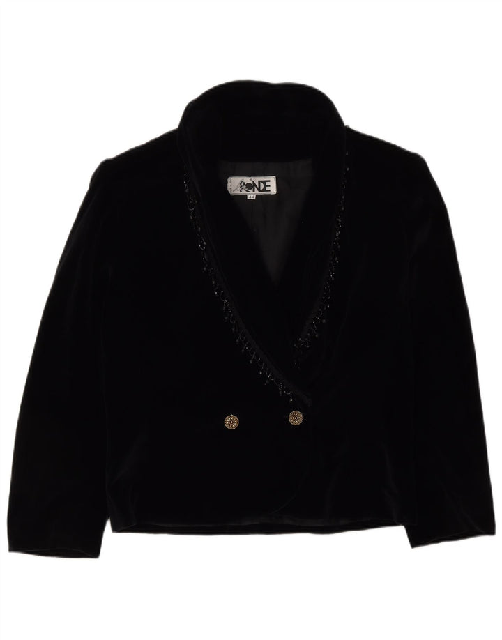 Giacca blazer doppiopetto in velluto da donna VINTAGE IT 44 medio nero