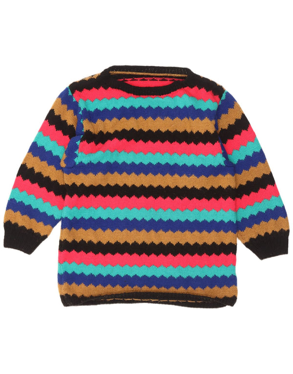 Maglione vintage da donna con scollo a barca UK 18 XL a righe multicolore