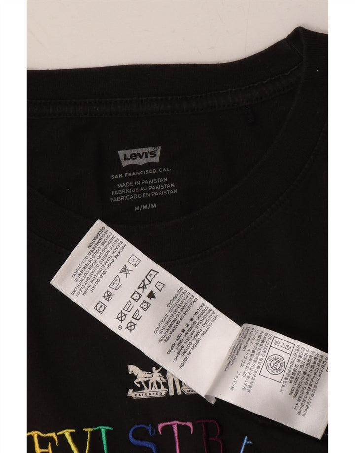 LEVI'S Womens Graphic T-Shirt Top UK 14 Medium Black Cotton Vintage Levi's and Second-Hand Levi's from Messina Hembry 
