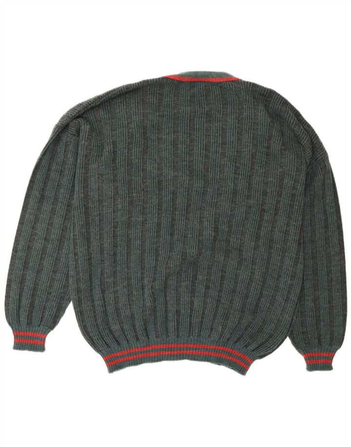 Maglione cardigan da uomo VINTAGE IT 58 3XL Poliacrilico a righe verdi