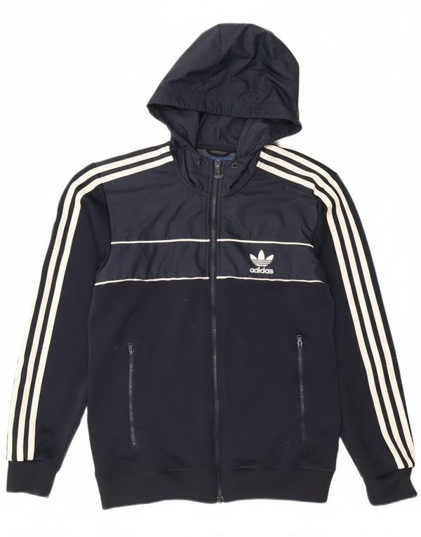 Maglione con cappuccio e zip da uomo Adidas piccolo in poliestere blu navy