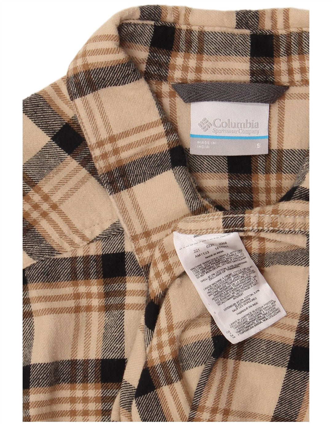 COLUMBIA Camicia da uomo in flanella di cotone a quadri beige piccolo