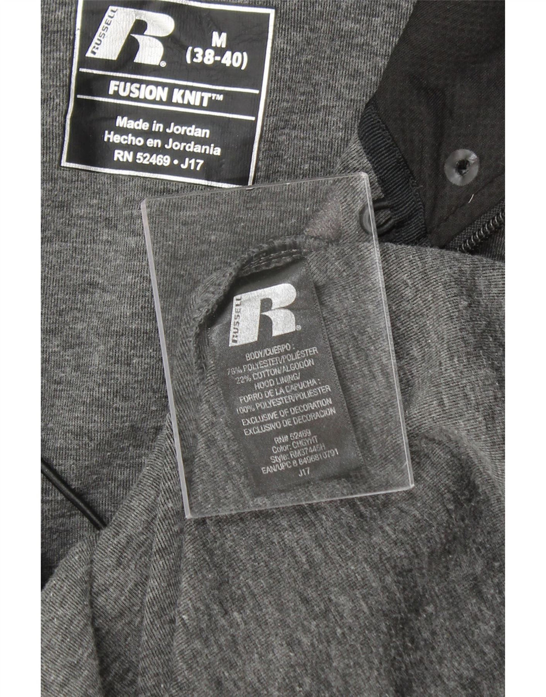 RUSSELL ATHLETIC Mens Zip Hoodie Sweater UK 38/40 Medium Grey Polyester Vintage Russell Athletic and Second-Hand Russell Athletic from Messina Hembry 