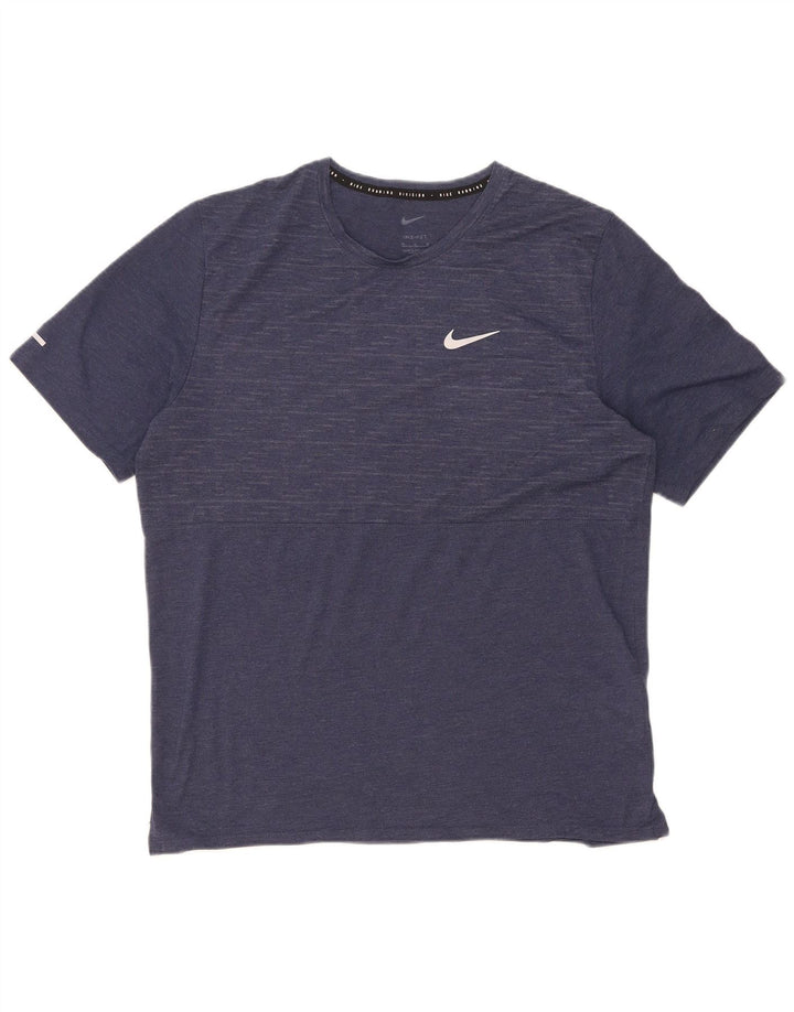 T-shirt Nike da uomo Dri Fit, top in poliestere gessato medio blu navy