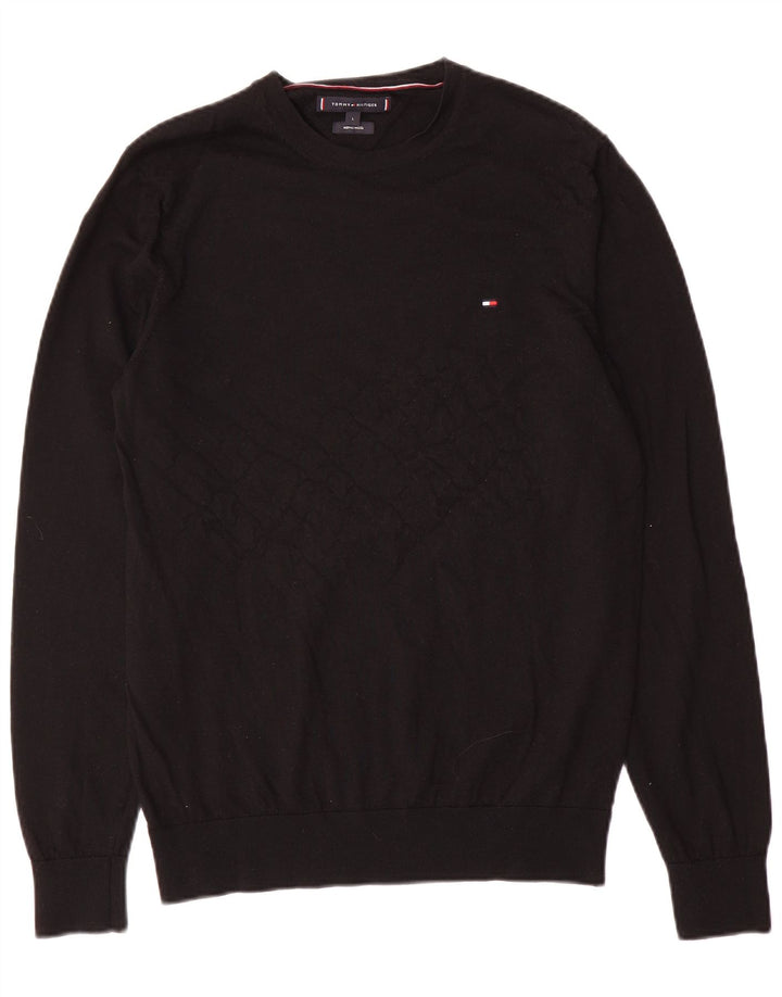Maglione maglione girocollo da uomo Tommy Hilfiger grande lana nera