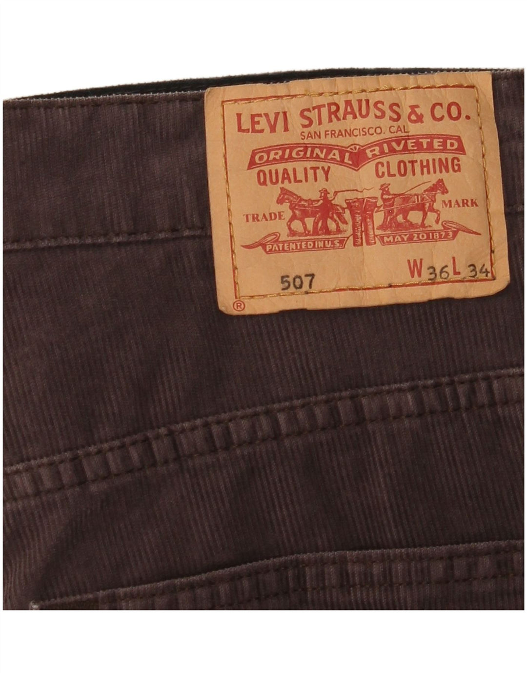 LEVI'S Pantaloni da uomo 507 in velluto a coste bootcut W36 L34 cotone marrone