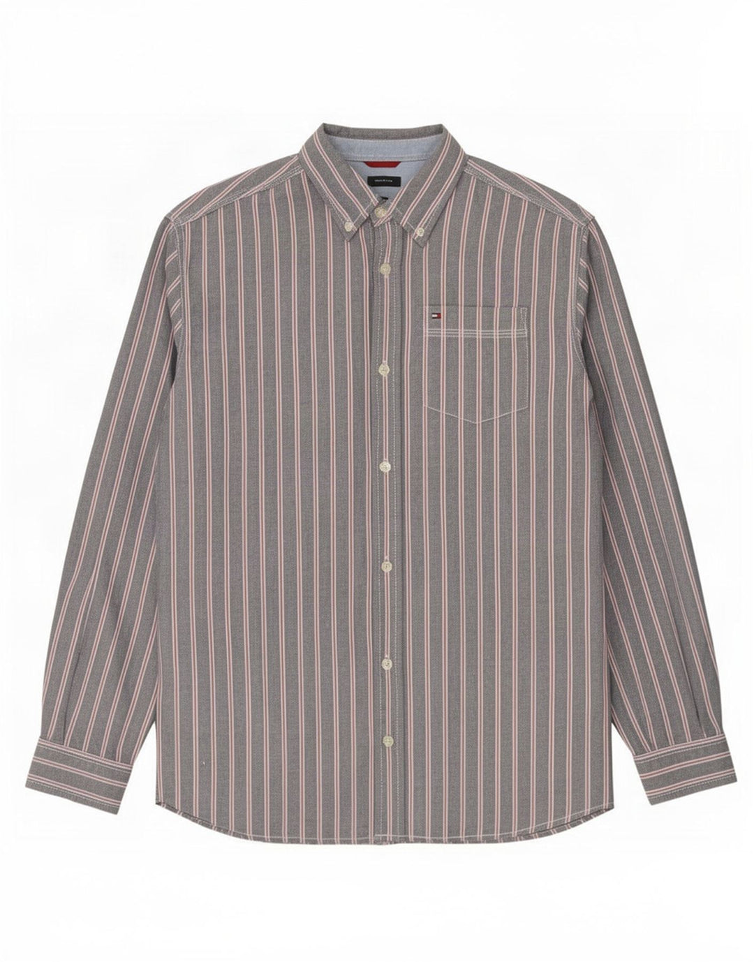 Camicia da uomo Tommy Hilfiger in cotone gessato grigio medio