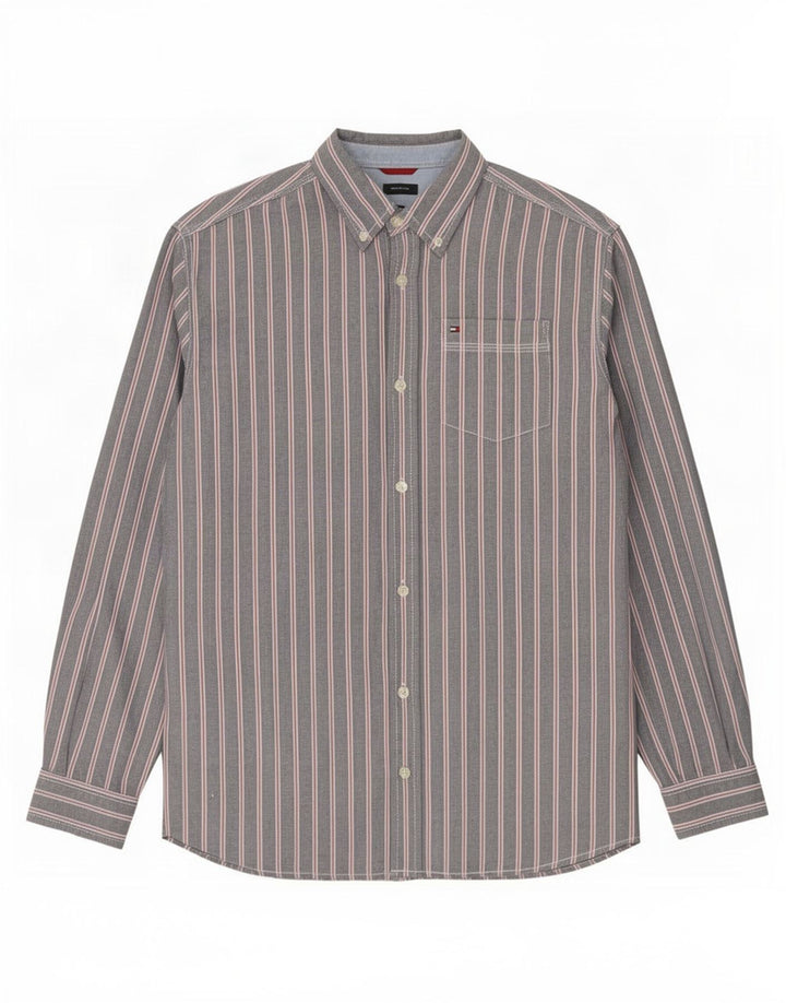 Camicia da uomo Tommy Hilfiger in cotone gessato grigio medio