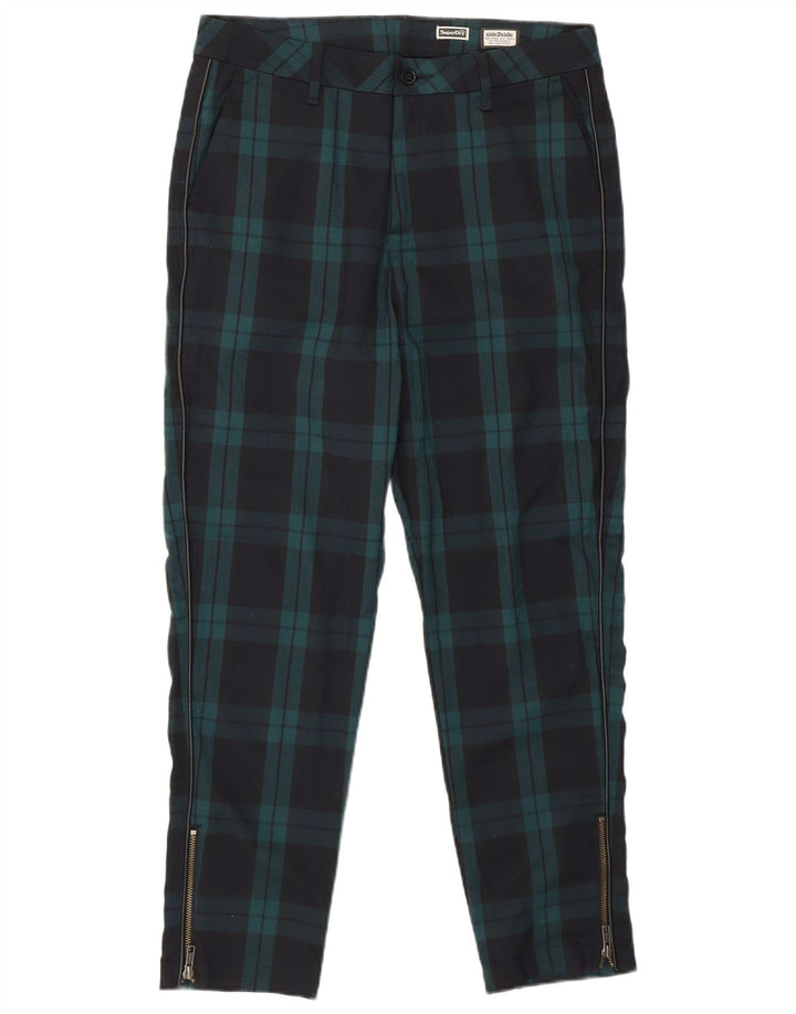 Pantaloni chino slim da donna SUPERDRY UK 12 medi W32 L26 blu navy a quadri