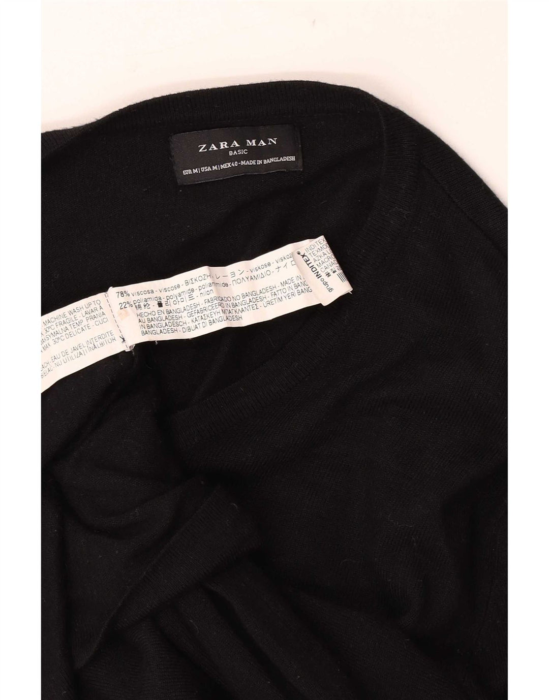 Maglione Zara da uomo con scollo a V in viscosa nera media