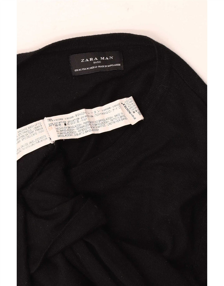 Maglione Zara da uomo con scollo a V in viscosa nera media