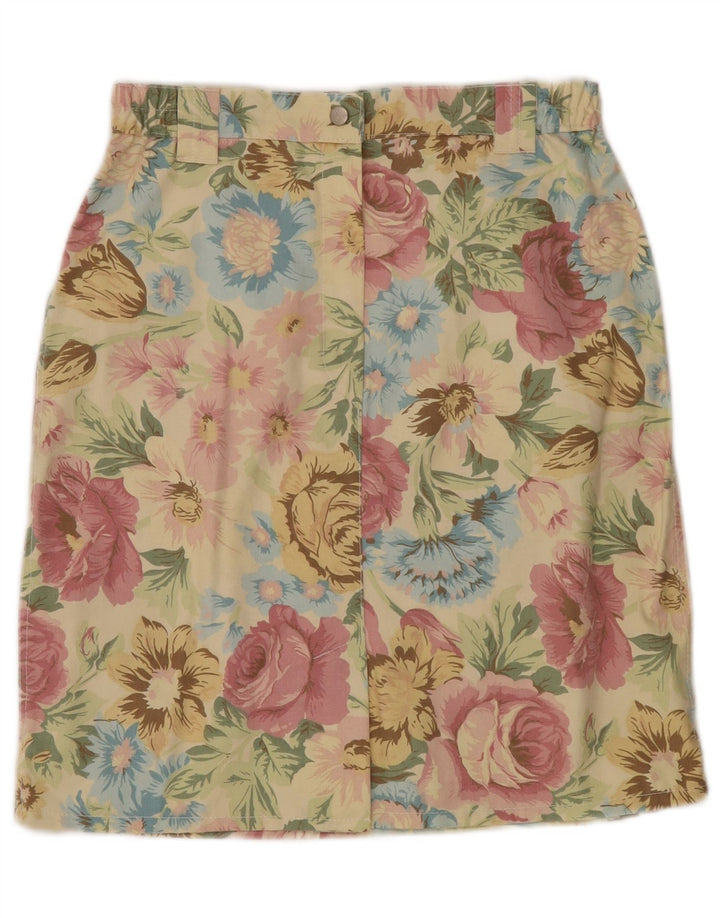 Gonna dritta a vita alta da donna VINTAGE W30 giallo medio floreale