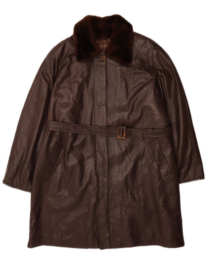 Cappotto in pelle vintage da donna IT 48 XL in pelle marrone