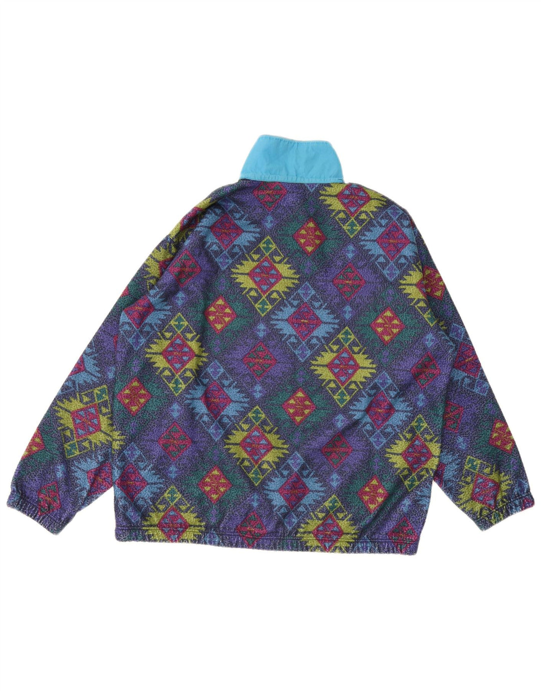 Maglione in pile da uomo vintage con collo a bottoni XL multicolore geometrico