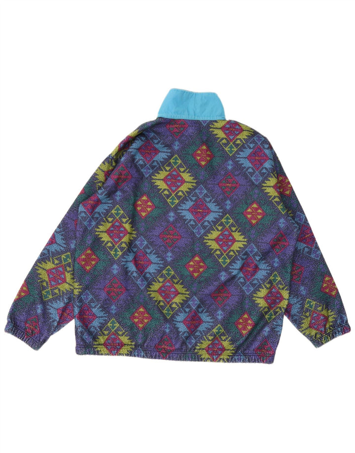 Maglione in pile da uomo vintage con collo a bottoni XL multicolore geometrico