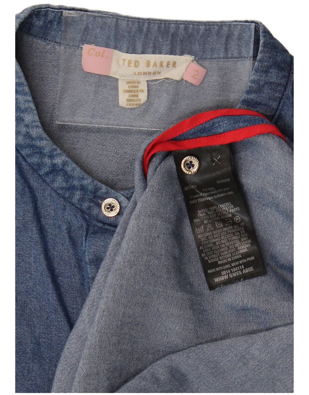 Camicia di jeans senza maniche vestibilità ampia da donna Ted Baker taglia 2 piccola Lyocell blu
