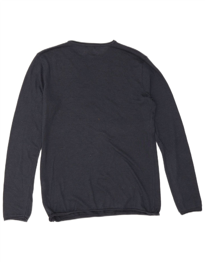 Maglione maglione girocollo da uomo Zara piccolo in cotone blu navy